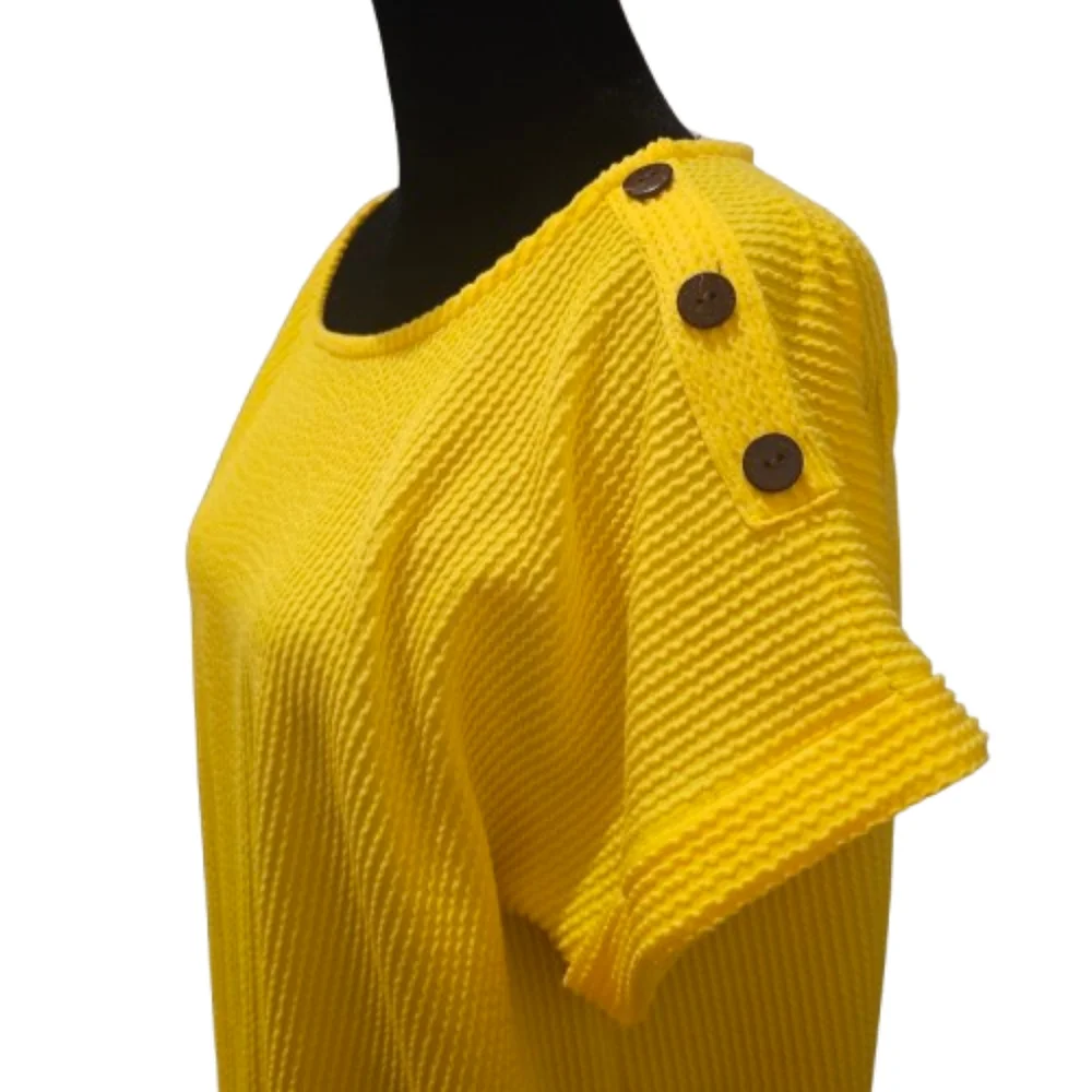 Set The Stage Lemon Yellow Button-Detail Women's Top With Tye Front. NWT - Picture 2 of 6